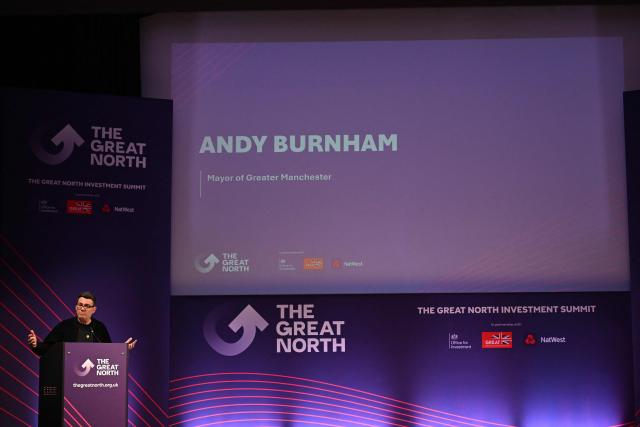 Greater Manchester mayor Andy Burnham gestures as he speaks at The Great North Investment Summit, in Leeds, northern England on May 18, 2026. If selected to run in the Makerfield by-election, expected in mid-June at the earliest, Burnham would face a tough fight from the poll-topping Reform UK. (Photo by Paul ELLIS / AFP)