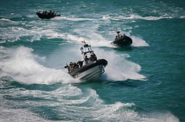 Officers of the NATO Special Operations Forces are seen during the Trojan Footprint 2026 (TFP26) military exercise at sea in Constanta, south-eastern Romania, on May 18, 2026. TFP26 is the largest U.S. Special Operations Forces (SOF) led exercise in Europe, bringing together approximately 1,000 U.S. service members and 2,000 SOF personnel from 23 NATO Allies and partner nations. Running through mid-May, the exercise spans multiple Eastern European countries including Greece and Georgia where it encompasses the "Black Sea Gateway 2026" land and maritime operations. (Photo by Daniel MIHAILESCU / AFP)