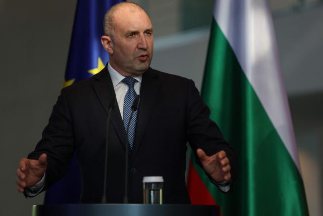 Bulgaria's Prime Minister Roman Radev addresses a press conference after talks with his German counterpart at the Chancellery in Berlin on May 18, 2026. (Photo by Odd ANDERSEN / AFP)