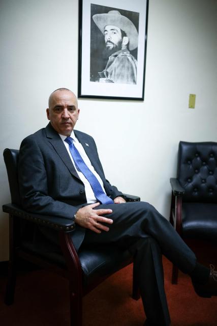 Permanent Representative of Cuba to the United Nations, Ernesto Soberon Guzman is pictured during an interview with AFP at the Permanent Mission of Cuba to the United Nations in New York on May 18, 2026. The Cuban ambassador to the UN told AFP Monday the idea of an attack by Cuba against the United States "makes no sense." (Photo by CHARLY TRIBALLEAU / AFP)