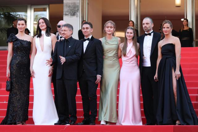 (From L) Norwegian actress Lisa Loven Kongsli, Norwegian actress Renate Reinsve, Romanian director, screenwriter and producer Cristian Mungiu, actor Jonathan Ciprian Breazu, Norwegian actress Henrikke Lund Olsen, Romanian actress Vanessa Ceban, Romanian-US actor Sebastian Stan and Swedish actress Lisa Carlehed arrive for the screening of the film "Fjord" at the 79th edition of the Cannes Film Festival in Cannes, southern France on May 18, 2026. (Photo by Sameer AL-DOUMY / AFP)