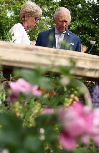 Britain's King Charles III views the Parkinson's UK – A Garden for Every Parkinson's Journey garden, at the 2026 RHS Chelsea Flower Show in London on May 18, 2026. (Photo by Adrian DENNIS / POOL / AFP)