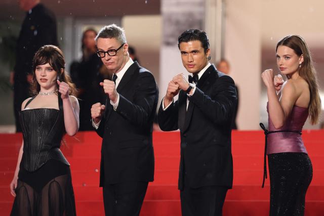 (From L) US actress Sophie Thatcher, Danish director Nicolas Winding Refn, US actor Charles Melton and US actress Kristine Froseth arrive for the screening of the film "Her Private Hell" at the 79th edition of the Cannes Film Festival in Cannes, southern France on May 18, 2026. (Photo by Sameer AL-DOUMY / AFP)