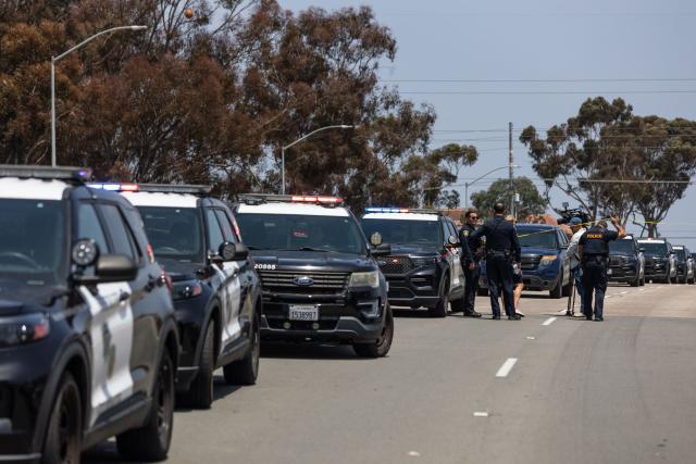 Police respond to a reported active shooter at the Islamic Center of San Diego in San Diego, California, on May 18, 2026. (Photo by Zoë Meyers / AFP)