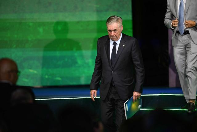 Brazil's football team head coach Carlo Ancelotti heads to a press conference after announcing Brazil's squad for the 2026 FIFA World Cup at the Museum of Tomorrow in downtown Rio de Janeiro, Brazil on May 18, 2026. (Photo by Mauro PIMENTEL / AFP)