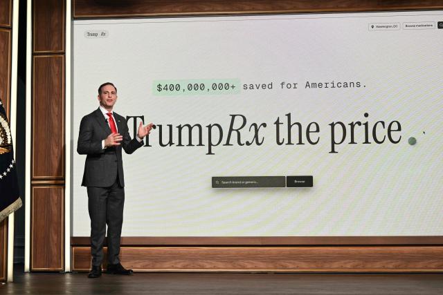 Chief Design Officer of the United States Joe Gebbia speaks about prescription prices during a healthcare affordability event in the South Court Auditorium of The White House in Washington, DC, on May 18, 2026. (Photo by Kent NISHIMURA / AFP)