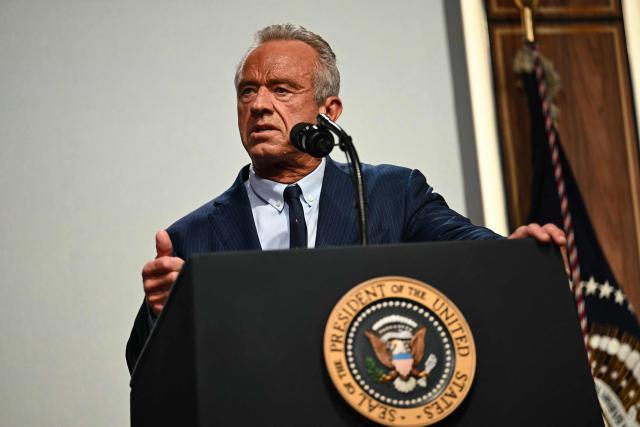 US Secretary of Health and Human Services Robert F. Kennedy Jr. answers questions from the press during a healthcare affordability event in the South Court Auditorium of The White House in Washington, DC, on May 18, 2026. (Photo by Kent NISHIMURA / AFP)