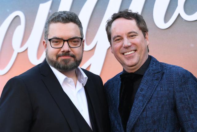 US producer Jeffrey Addiss (L) and writer Will Matthews (R) attend the premiere of Netflix's "The Boroughs" at the Egyptian theatre in Hollywood, California, on May 18, 2026. (Photo by Unique Nicole / AFP)