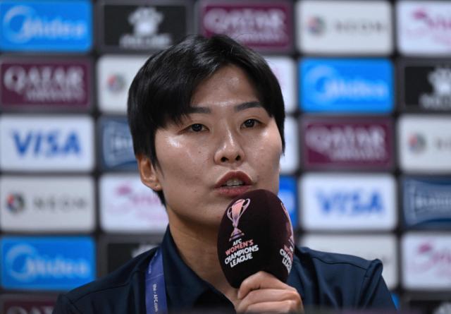 South Korea's Suwon FC Women player Ji So-yun attends a press conference at Suwon Sports Complex in Suwon on May 19, 2026, ahead of the Women's Asian Champions League semi-final football match against North Korea's Naegohyang Women's FC. (Photo by JUNG YEON-JE / POOL / AFP)