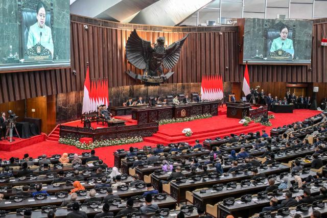 A general view before President Prabowo Subianto's speech on the macroeconomic framework to lawmakers at the Parliament building in Jakarta on May 20, 2026. (Photo by BAY ISMOYO / AFP)