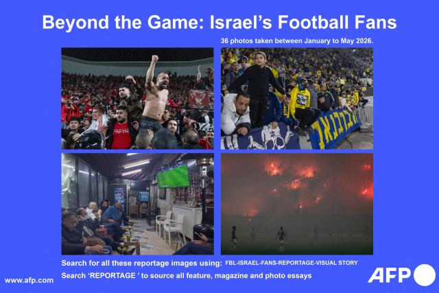 AFP presents a selection of 36 pictures by Ilia Yefimovich, taken between January and May 2026, of Israel’s football fans. Search for all images of this visual story using: FBL-ISRAEL-FANS
Search "REPORTAGE" to source all feature, magazine and visual stories. (Photo by Ilia YEFIMOVICH / AFP)