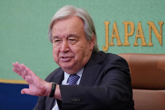 Secretary General of the United Nations Antonio Guterres speaks during a press conference at the Japan National Press Club in Tokyo on May 20, 2026. (Photo by Kazuhiro NOGI / AFP)