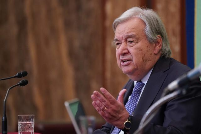 Secretary General of the United Nations Antonio Guterres speaks during a press conference at the Japan National Press Club in Tokyo on May 20, 2026. (Photo by Kazuhiro NOGI / AFP)