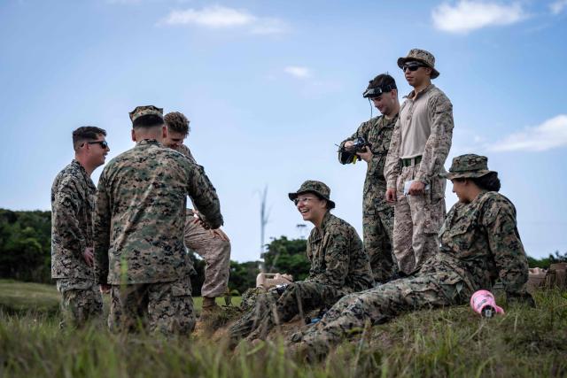 US Marines take part in a drone operator training course at the Camp Schwab in Nago, Okinawa prefecture on May 20, 2026. (Photo by Yuichi YAMAZAKI / AFP)