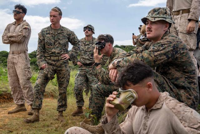 US Marines take part in a drone operator training course at the Camp Schwab in Nago, Okinawa prefecture on May 20, 2026. (Photo by Yuichi YAMAZAKI / AFP)
