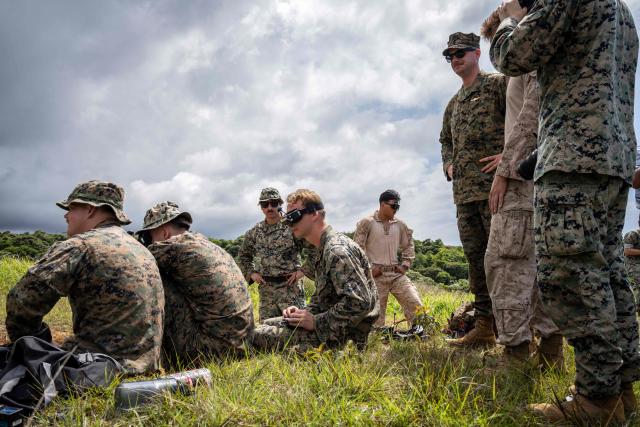 US Marines take part in a drone operator training course at the Camp Schwab in Nago, Okinawa prefecture on May 20, 2026. (Photo by Yuichi YAMAZAKI / AFP)