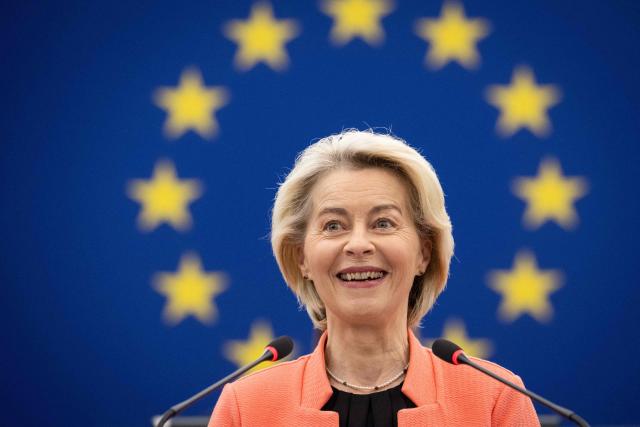 European Commission President Ursula von der Leyen delivers a speech during a plenary session at the Strasbourg European Parliament, in Strasbourg, northeastern France, on May 20, 2026. (Photo by SEBASTIEN BOZON / AFP)