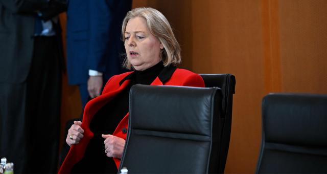 German Minister for Labour and Social Affairs Baerbel Bas prepares for the weekly cabinet meeting at the Chancellery in Berlin on May 20, 2026. (Photo by Tobias SCHWARZ / AFP)