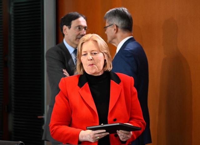 German Minister for Labour and Social Affairs Baerbel Bas arrives for the start of the weekly cabinet meeting at the Chancellery in Berlin on May 20, 2026. (Photo by Tobias SCHWARZ / AFP)