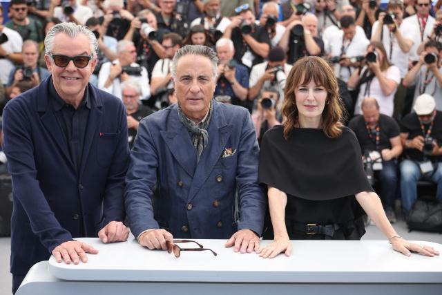 US actor Danny Huston, US actor Andy Garcia and US actress Rosemarie Dewitt pose during a photocall of the film "Diamond" at the 79th edition of the Cannes Film Festival in Cannes, southern France on May 20, 2026. (Photo by Valery HACHE / AFP)
