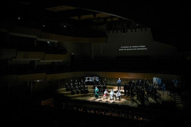 Opera singers perform on stage during the premiere of "La Montagne noire", a lyrical drama created in 1895 by French composer Augusta Holmes, at the auditorium de Bordeaux in Bordeaux, southwestern France on May 19, 2026. The opera "La Montagne noire" by French Romantic composer Augusta Holmes, once staged at the Opera Garnier in Paris before falling into obscurity like many works composed by women, is revived this week by the Opera de Bordeaux. Written in 1895, this work, performed on May 19, 2026 and May 22, 2026 at the auditorium of Bordeaux, had not been played in France for more than a century. (Photo by Christophe ARCHAMBAULT / AFP)