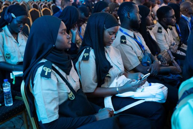 Students from the Polytechnic School of Thies attend the Senegal Space Week 2026 at a Dakar hotel on May 20, 2026. (Photo by SEYLLOU / AFP)
