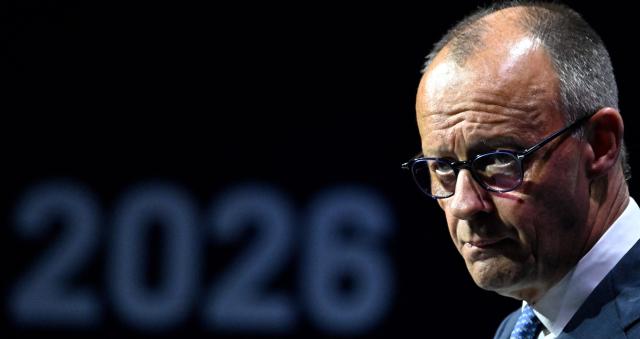 German Chancellor Friedrich Merz addresses guests to open a so-called eSummit organised by the ZVEI Association of the German electro and digital industry, in Berlin on May 20, 2026. (Photo by Tobias SCHWARZ / AFP)
