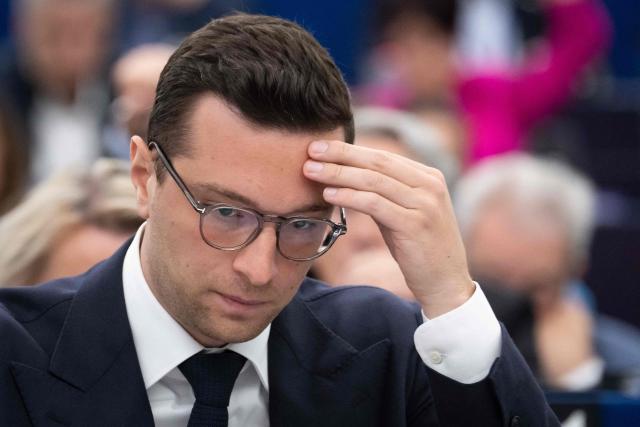 French far-right Rassemblement National RN party's President and Member of the European Parliament (MEP) Jordan Bardella takes part in a vote during a plennary session at the European Parliament in Strasbourg on May 20, 2026. (Photo by SEBASTIEN BOZON / AFP)