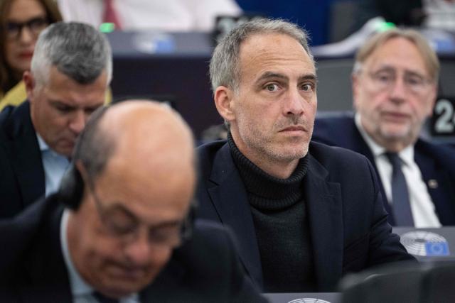 French MEP Raphaël Glucksmann takes part in a vote during a plennary session at the European Parliament in Strasbourg on May 20, 2026. (Photo by SEBASTIEN BOZON / AFP)