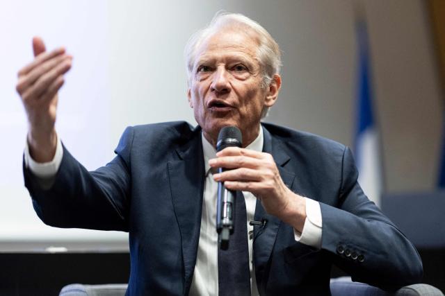 (FILES) Former French Prime Minister and potential candidate for the 2027 French presidential election Dominique de Villepin addresses a conference at Sciences Po university in Strasbourg, eastern France, on May 12, 2026. The National Financial Prosecutor's Office (PNF) has opened a preliminary investigation targeting Dominique de Villepin in the case of the statuettes he received when he was Minister of Foreign Affairs and then kept, the financial public prosecutor, Pascal Prache, announced on May 20, 2026. (Photo by ROMEO BOETZLE / AFP)