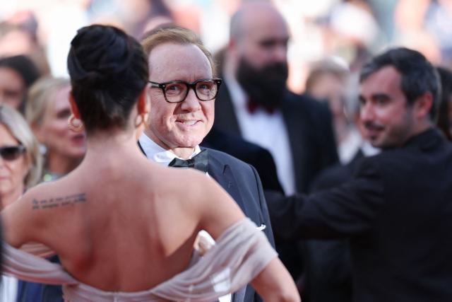 US actor Kevin Spacey arrives for the screening of the film "La Bataille de Gaulle : L'age de fer" (De Gaulle: Tilting Iron) at the 79th edition of the Cannes Film Festival in Cannes, southern France on May 20, 2026. (Photo by Sameer AL-DOUMY / AFP)