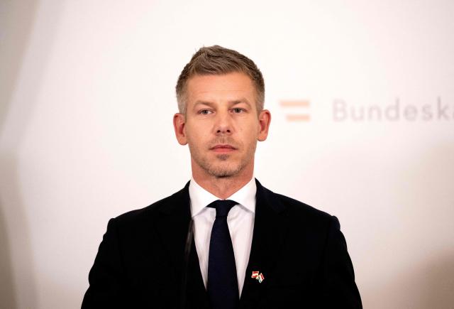 Hungarian Prime Minister Peter Magyar addresses a press conference with the Austrian Chancellor in Vienna, Austria, on May 21, 2026. (Photo by Joe Klamar / AFP)