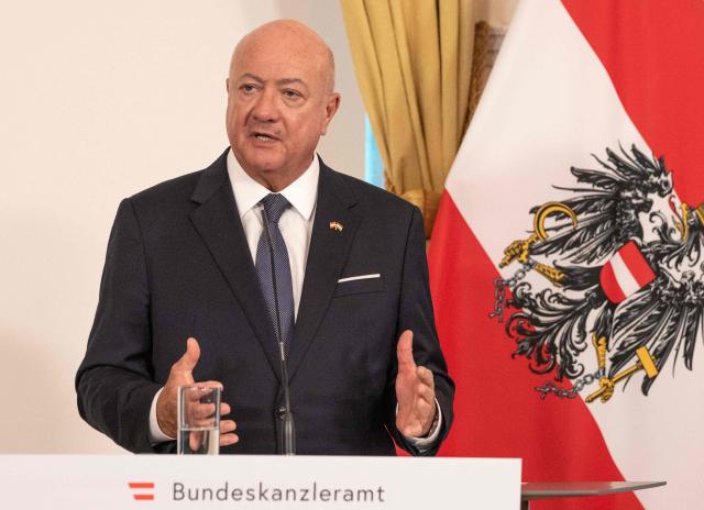 Austrian Chancellor Christian Stocker speaks during a press conference with the Hungarian Prime Minister in Vienna, Austria, on May 21, 2026. (Photo by Joe Klamar / AFP)
