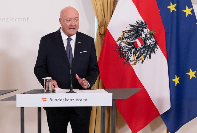 Austrian Chancellor Christian Stocker speaks during a press conference with the Hungarian Prime Minister in Vienna, Austria, on May 21, 2026. (Photo by Joe Klamar / AFP)