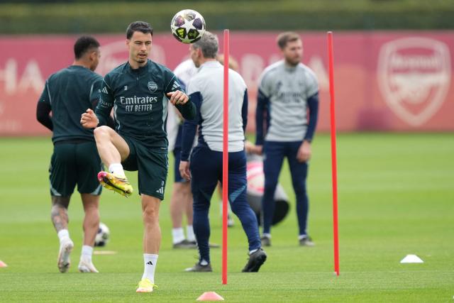 Arsenal's Brazilian midfielder #11 Gabriel Martinelli takes part in a team training session at London Colney, north of London, on May 21, 2026, as part of a media day ahead of their UEFA Champions League final football match against Paris Sain-Germain on May 30. (Photo by CARLOS JASSO / AFP)