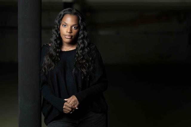 Belgian singer and songwriter Eleonore Aziza known as Mentissa poses during a photo session in Paris on May 20, 2026. (Photo by Joel Saget / AFP)