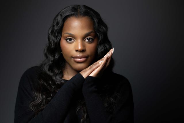 Belgian singer and songwriter Eleonore Aziza known as Mentissa poses during a photo session in Paris on May 20, 2026. (Photo by Joel Saget / AFP)