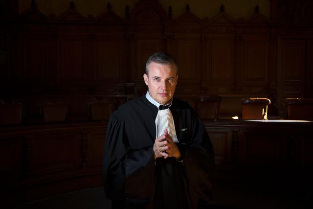 (FILES) Publication rights lawyer Emmanuel Pierrat and president for the French literary prize "Prix Sade", poses during a photo session at Paris' courthouse on August 20, 2014. The Parisian lawyer Emmanuel Pierrat has been on trial in Paris since May 21, 2026, on charges of psychological harassment, with sixteen of his former colleagues accusing him of insulting and terrorising them, of giving free rein to his verbal abuse, and of humiliating them by publicly disparaging their work. (Photo by Joël SAGET / AFP)