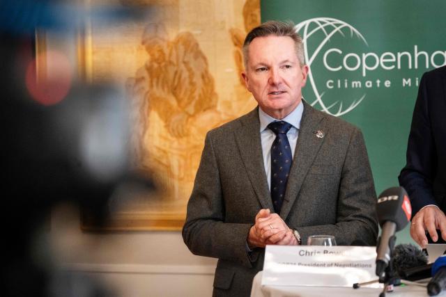 Australia's Minister for Climate Change and Energy Chris Bowen addresses a press conference during the Copenhagen Climate Ministerial in Copenhagen on 21, 2026. The Copenhagen Climate Ministerial meeting takes place from May 20 to 21 in preparation of the 2026 United Nations Climate Change Conference (COP31) scheduled for November 2026 in Antalya, Turkey. (Photo by Sebastian Elias Uth / Ritzau Scanpix / AFP) / Denmark OUT