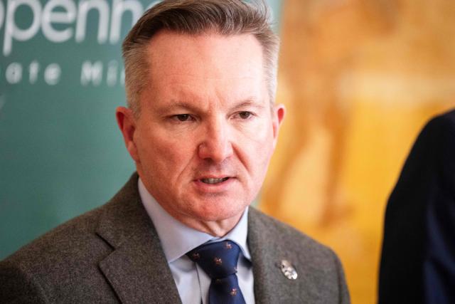 Australia's Minister for Climate Change and Energy Chris Bowen addresses a press conference during the Copenhagen Climate Ministerial in Copenhagen on 21, 2026. The Copenhagen Climate Ministerial meeting takes place from May 20 to 21 in preparation of the 2026 United Nations Climate Change Conference (COP31) scheduled for November 2026 in Antalya, Turkey. (Photo by Sebastian Elias Uth / Ritzau Scanpix / AFP) / Denmark OUT