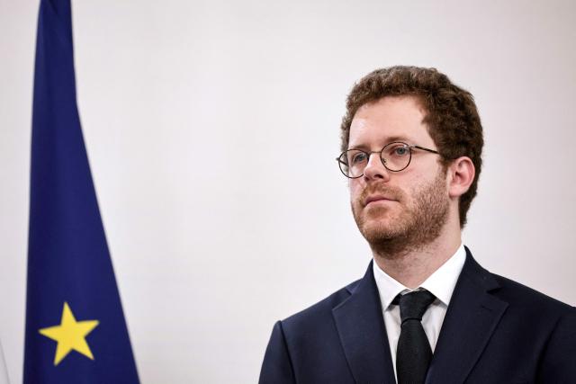 France’s junior Minister for Public Accounts David Amiel attends a press conference focusing on the consequences of the war in Iran and to announce "measures to support economic activity", at the Hotel Matignon Prime minister residence in Paris on May 21, 2026. (Photo by STEPHANE DE SAKUTIN / AFP)