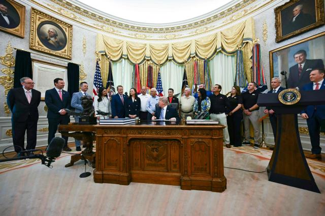 US President Donald Trump speaks during an announcement with Environmental Protection Agency (EPA) Administrator Lee Zeldin in the Oval Office of the White House in Washington, DC on May 21, 2026. (Photo by Kent NISHIMURA / AFP)