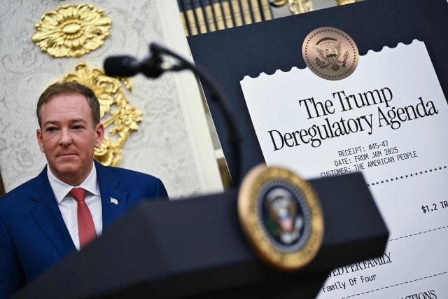 Environmental Protection Agency (EPA) Administrator Lee Zeldin looks on during an announcement with US President Donald Trump speaks in the Oval Office of the White House in Washington, DC on May 21, 2026. (Photo by Kent NISHIMURA / AFP)