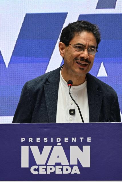 Colombia's presidential candidates Ivan Cepeda, of the Pacto Historico coalition, speaks during a press conference in Bogota on May 21, 2026. Colombia is to hold presidential elections on May 31, 2026. (Photo by Luis ACOSTA / AFP)