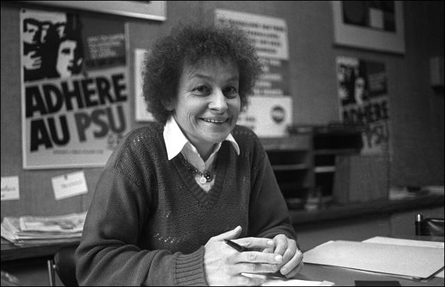 (FILES) Huguette Bouchardeau, then national secretary of the Unified Socialist Party (PSU) poses in the party's headquarters amid the 1979 European elections, in Paris on May 5, 1979. On May 21, 2026, the French Socialist Party (PS) announced the death at age 90 of the former Minister of Environment (who served from 1984 to 1986), which occurred on May 18, 2026. (Photo by JOEL ROBINE / AFP)