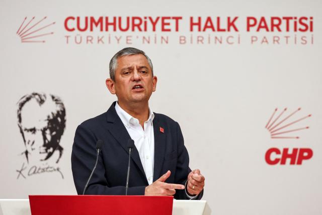Ozgur Ozel, Leader of Republican People's Party (CHP), addresses a press conference at the party headquarters on the sidelines of a protest against allegations of vote buying at the CHP congress in November 2023, in Ankara, on May 21, 2026. An Ankara court on May 21 annulled the 2023 leadership election of Turkey's main opposition CHP party, state news agency Anadolu reported, in a sharp escalation against the country's embattled opposition. The ruling overturns the result of the leadership election that brought in current party head Ozgur Ozel -- and ordered that the party's former longterm chair, Kemal Kilicdaroglu -- who lost the election to Ozel -- take over as interim leader. (Photo by Adem ALTAN / AFP)