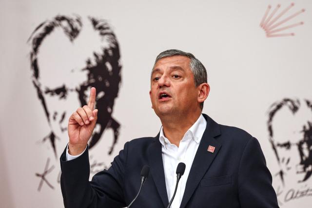 Ozgur Ozel, Leader of Republican People's Party (CHP), addresses a press conference at the party headquarters on the sidelines of a protest against allegations of vote buying at the CHP congress in November 2023, in Ankara, on May 21, 2026. An Ankara court on May 21 annulled the 2023 leadership election of Turkey's main opposition CHP party, state news agency Anadolu reported, in a sharp escalation against the country's embattled opposition. The ruling overturns the result of the leadership election that brought in current party head Ozgur Ozel -- and ordered that the party's former longterm chair, Kemal Kilicdaroglu -- who lost the election to Ozel -- take over as interim leader. (Photo by Adem ALTAN / AFP)
