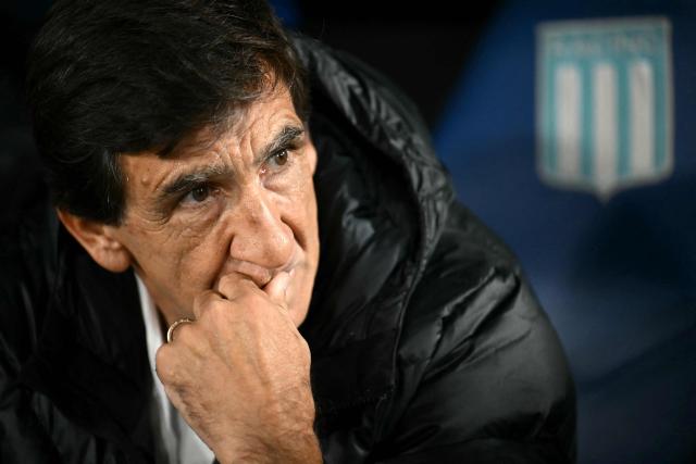 Racing's head coach Gustavo Costas gestures before the Copa Sudamericana group stage football match between Argentina's Racing Club and Venezuela's Caracas FC at Presidente Peron 'El Cilindro' stadium in Avellaneda, Buenos Aires province, Argentina on May 21, 2026. (Photo by Luis ROBAYO / AFP)
