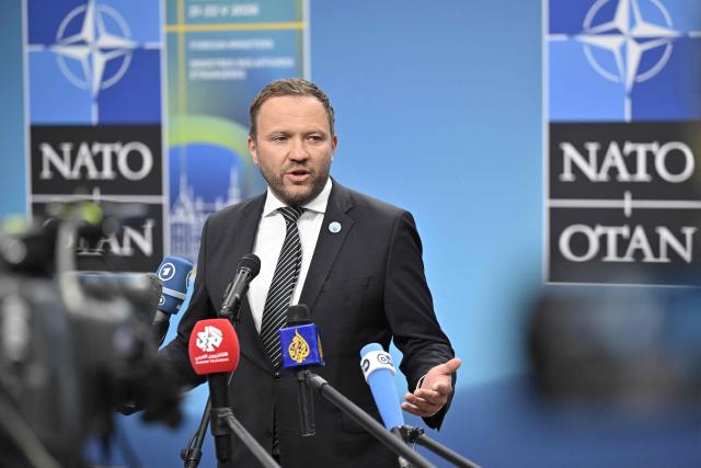 Estonian Foreign Minister Margus Tsahkna answers journalists' questions as he arrives at the NATO Foreign Ministers' meeting at the Clarion Hotel Sea U in Helsingborg on May 22, 2026. Foreign ministers of the 32 NATO member states gathered in the Swedish city to finalise preparations for the upcoming Ankara Summit. (Photo by Johan Nilsson/TT / various sources / AFP) / Sweden OUT