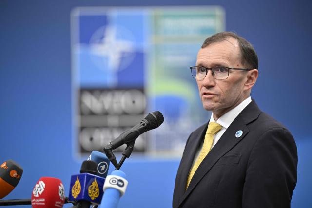 Norwegian Foreign Minister Espen Barth Eide answers journalists questions as he arrives at the NATO Foreign Ministers' meeting at the Clarion Hotel Sea U in Helsingborg on May 22, 2026. Foreign ministers of the 32 NATO member states gathered in the Swedish city to finalise preparations for the upcoming Ankara Summit. (Photo by Johan Nilsson/TT / various sources / AFP) / Sweden OUT